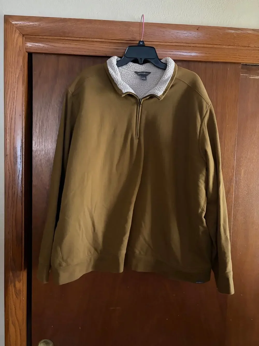 Eddie Bauer Men's 2XL Brown Sherpa Lined Quarter Zip Pullover Sweatshirt